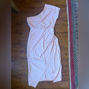 Grace Karin Pale Pink One-Shoulder Midi Dress